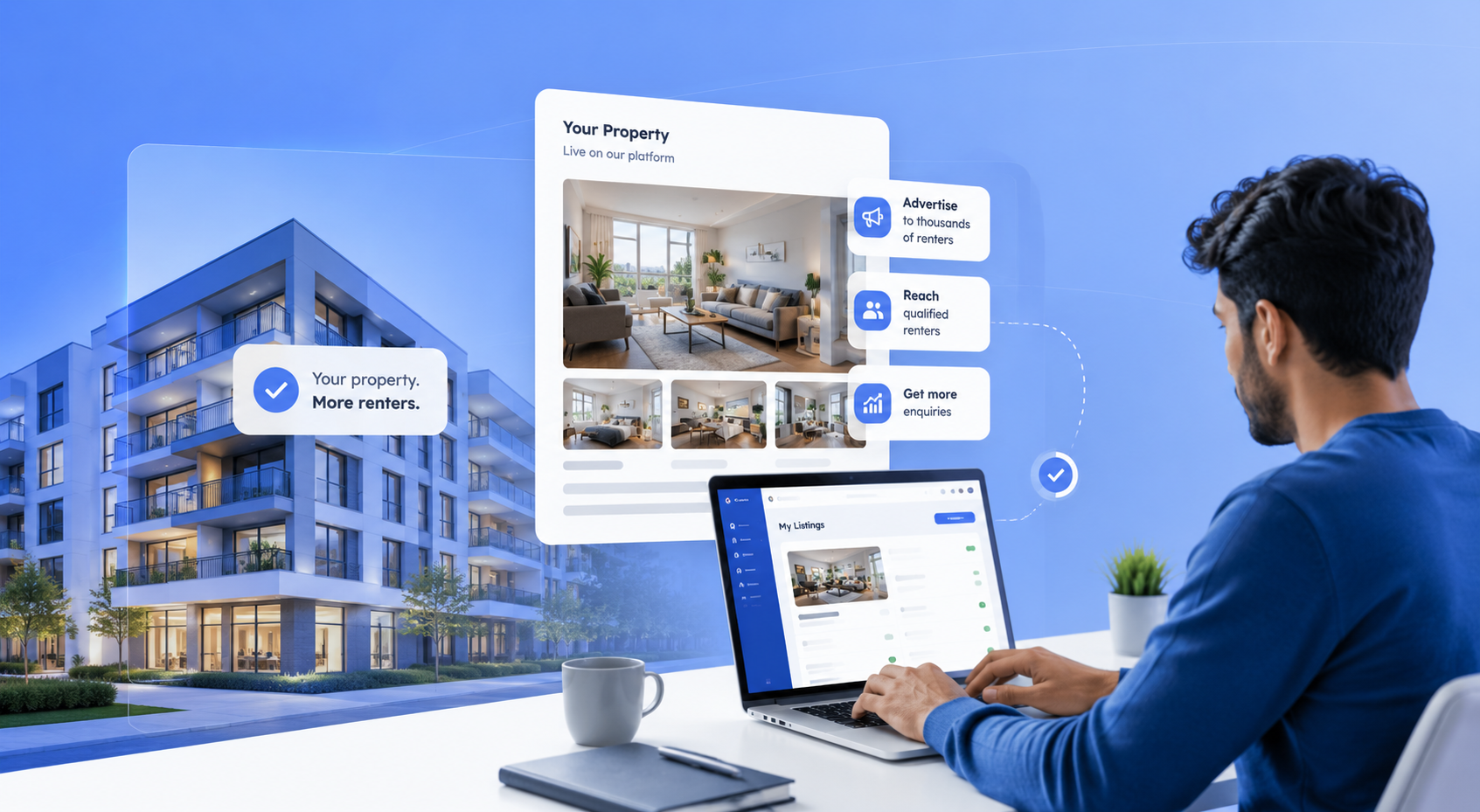 Operators and renters in a bright modern co-living workspace
